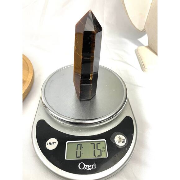 Yellow Tiger Eye Obelisk Crystal 5" Tall Natural Healing Stone Tower 213g - Picture 15 of 16